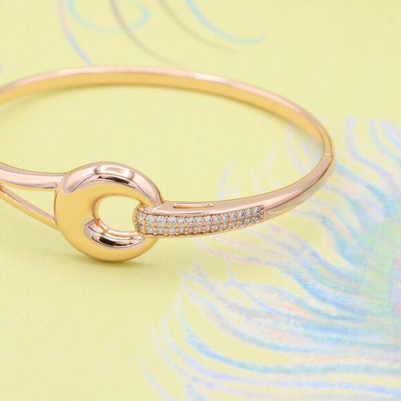 Elegant Rose Gold Bangle with Statement Circle Accent & Crystals, XPBL0422 - Picture 5 of 12